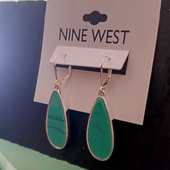 NINE WEST Mod/Contemporary Silver Turquoise Teardrop Drop Earrings**NEW! - Picture 3 of 4